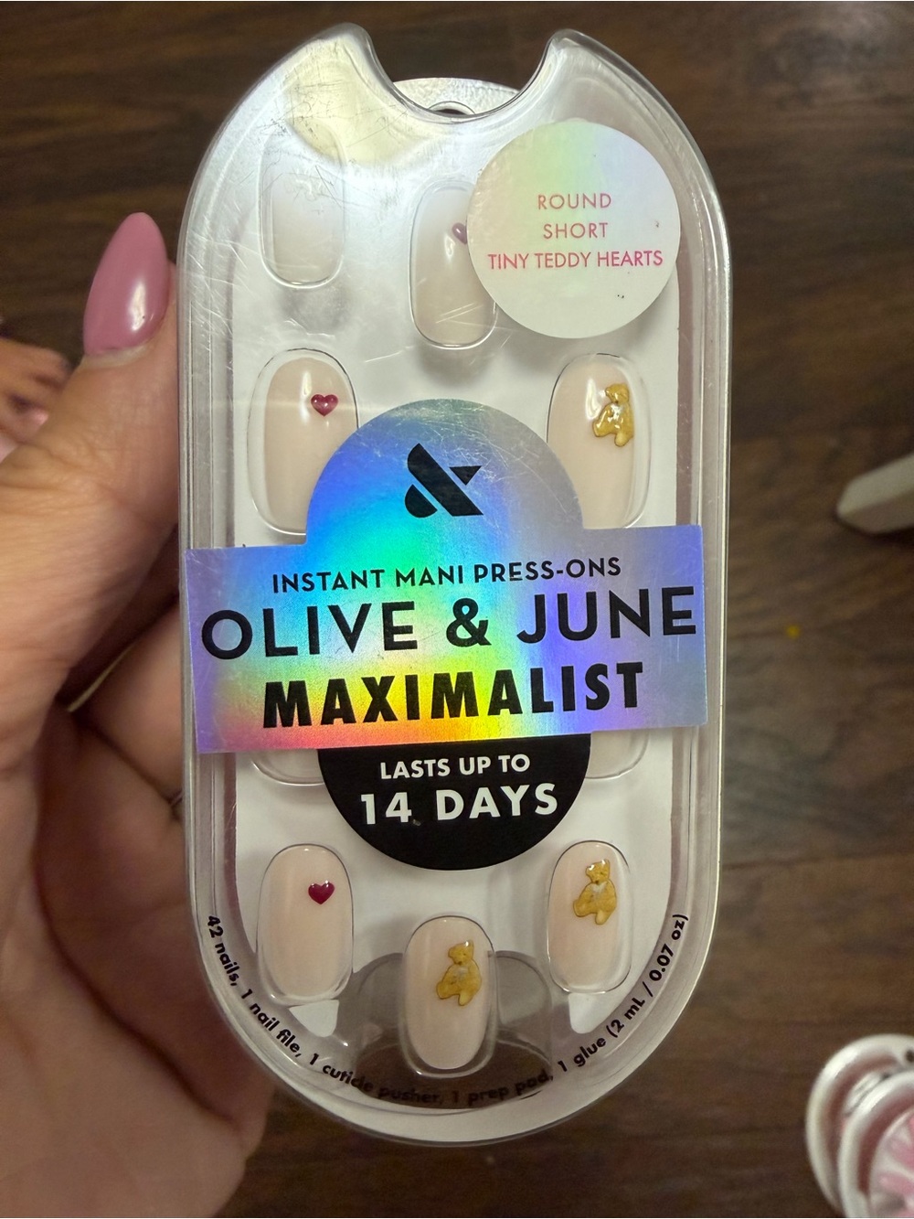 Olive & June Maximalist Press-On Nails in Cream with Tiny Teddy Hearts